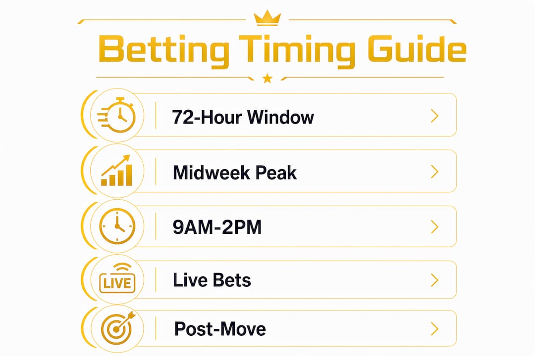Infographic showing ideal football betting timing steps