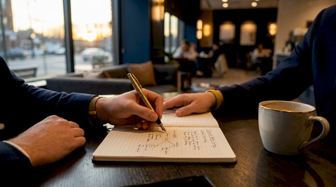 Hands writing betting cashout strategy notes