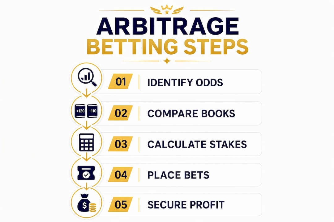 Infographic showing steps of arbitrage betting process