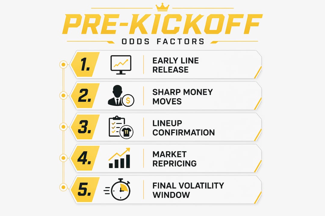 Infographic illustrating steps influencing pre-kickoff odds