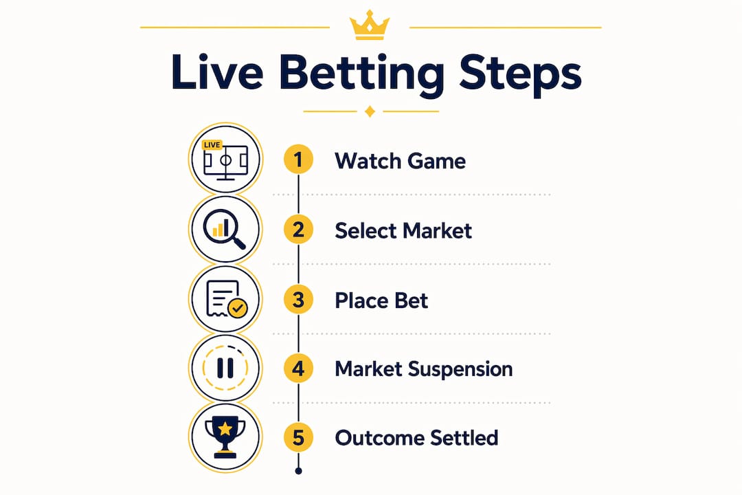 Infographic detailing steps for live betting