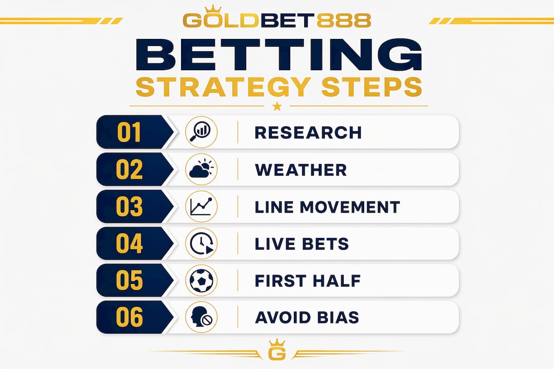 Infographic illustrating six steps for betting strategy