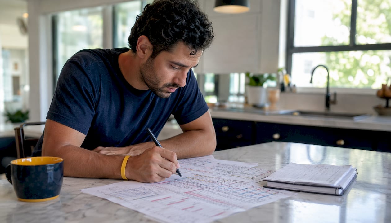 Man reviewing football betting stats alone