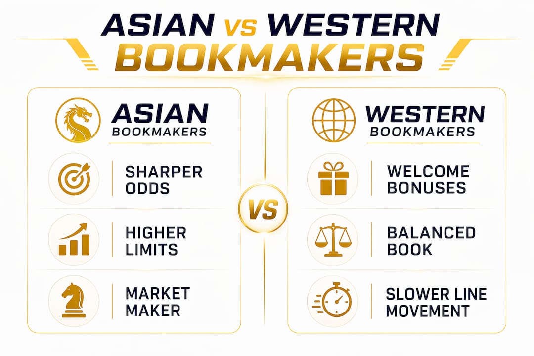 Infographic comparing Asian and Western bookmakers