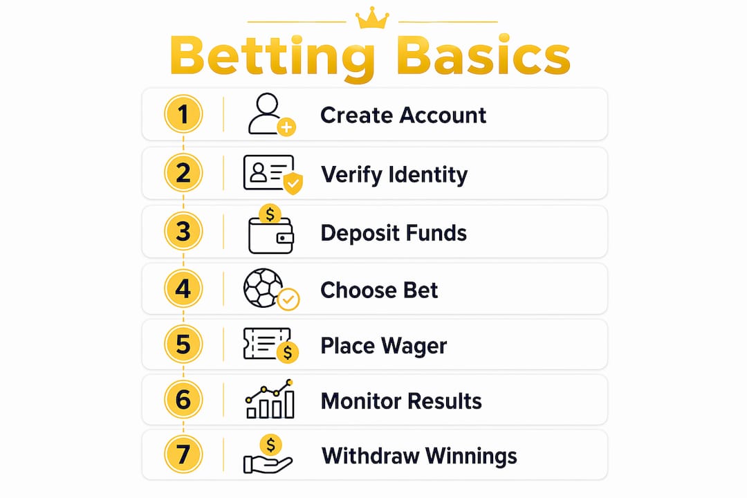 Infographic illustrating steps to start sports betting