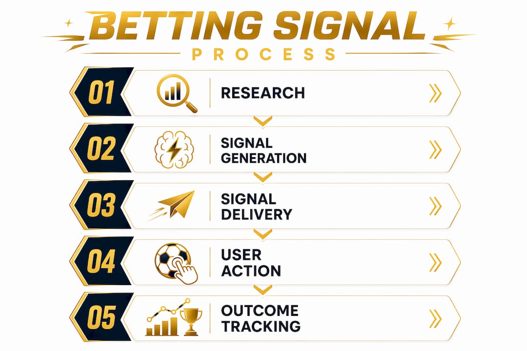 Infographic illustrating betting signal group process steps