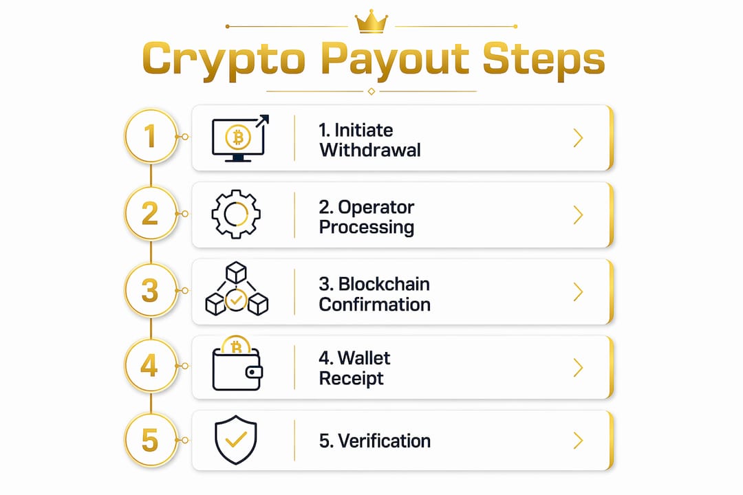 Infographic illustrating crypto payout step sequence