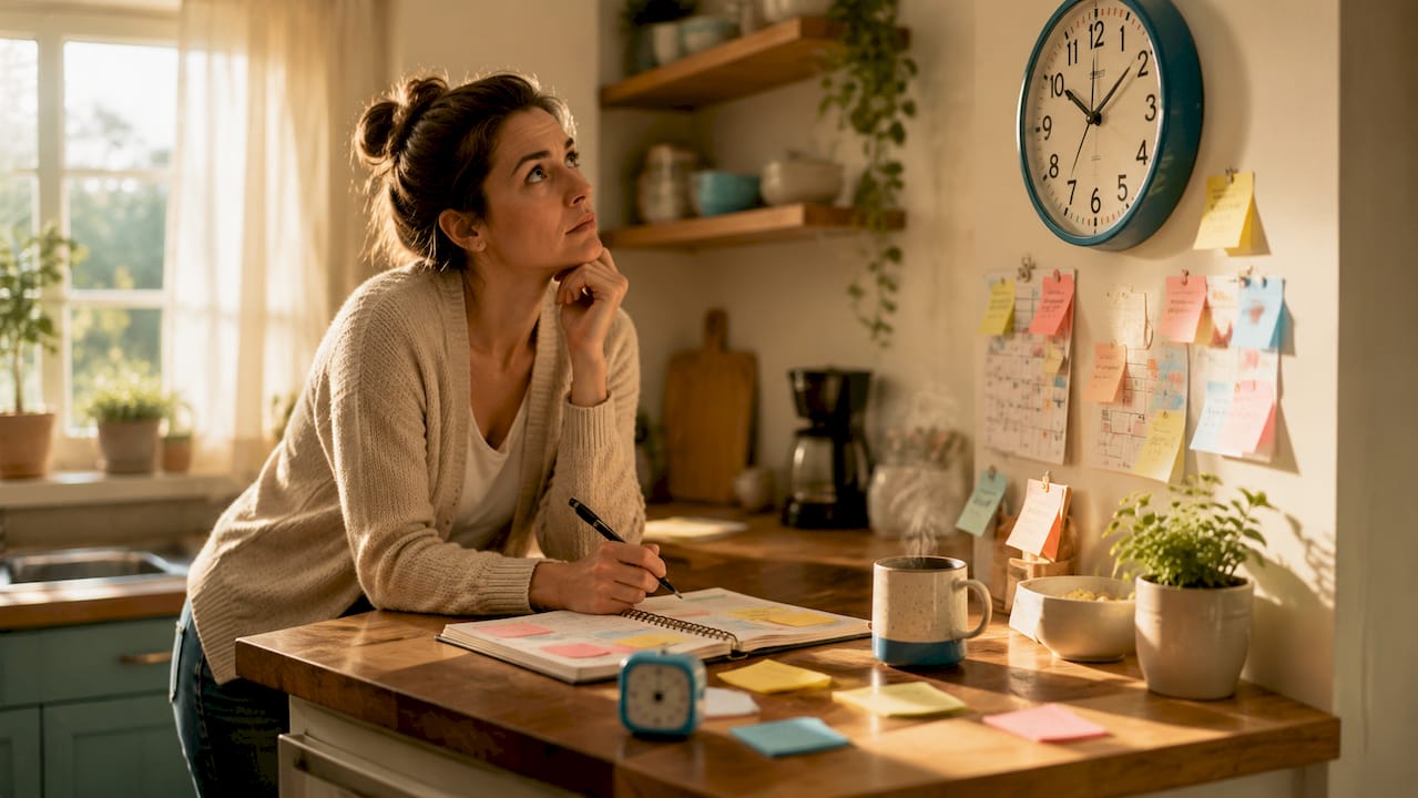 Woman struggles with perceiving time at her desk