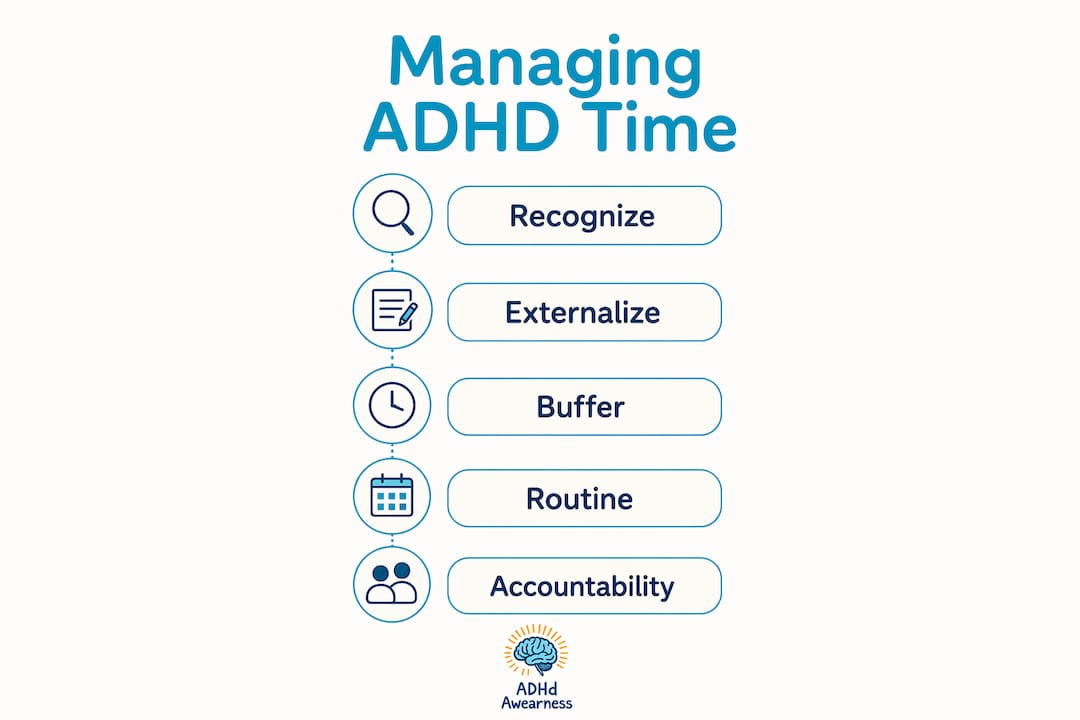 Infographic showing ADHD time management key steps