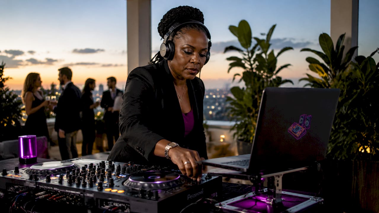 Professional DJ performing at corporate event venue