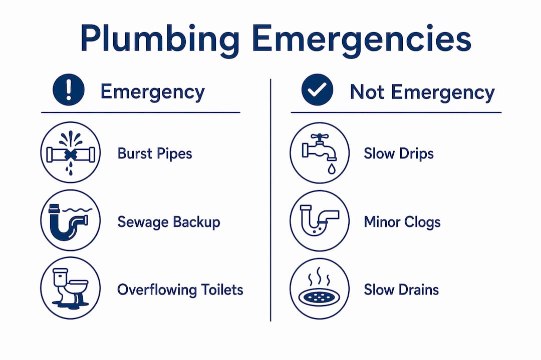 what is a plumbing emergency? a homeowner's guide 3 what is a plumbing emergency, infographic comparing plumbing emergencies versus minor issues