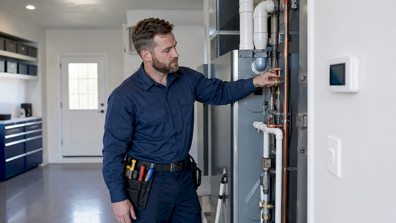 how to choose an hvac contractor in northern virginia 2 hvac technician inspecting system in basement