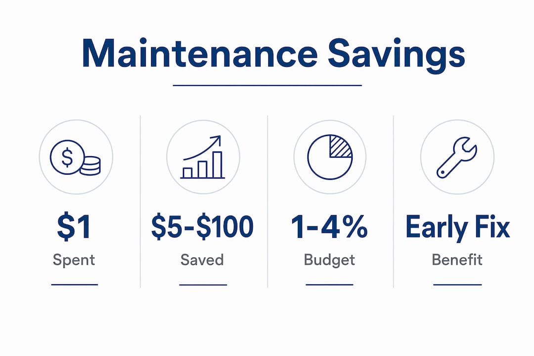 why regular home maintenance prevents damage 2 infographic showing maintenance costs and savings