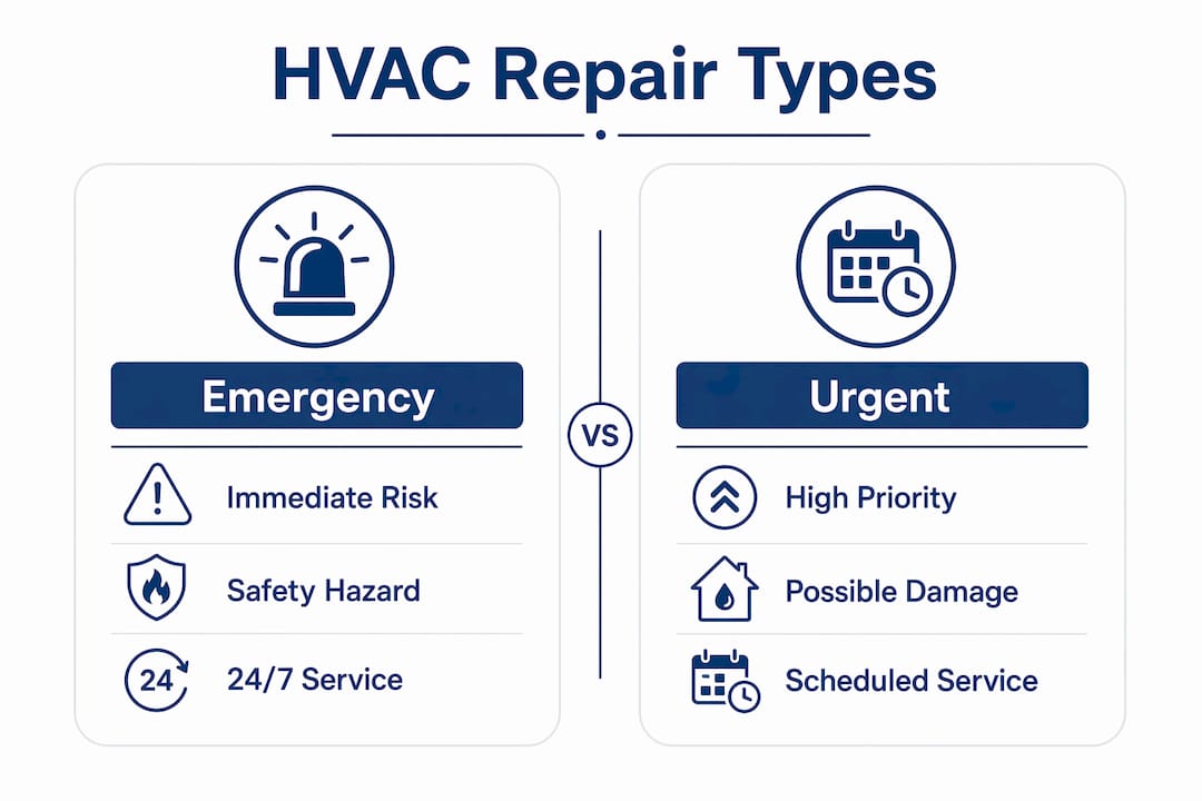 what is an hvac emergency repair? a 2026 guide 2 comparison infographic of hvac emergency and urgent repairs