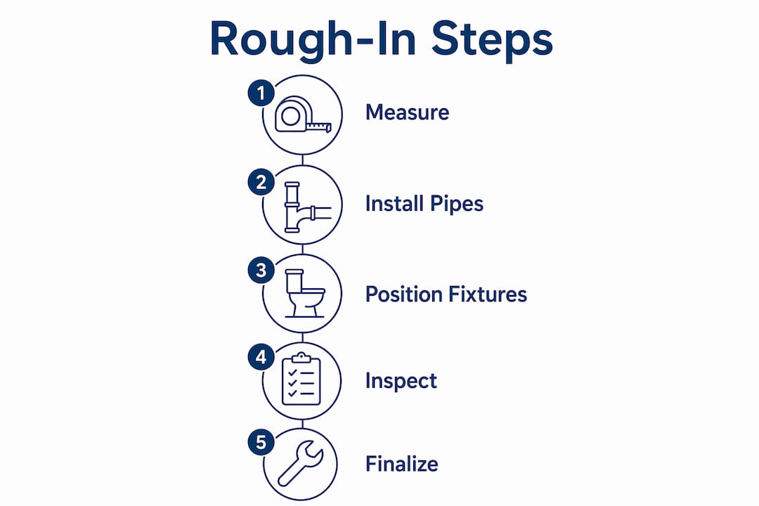 plumbing rough-in: your bathroom remodel guide 3 infographic illustrating rough-in plumbing process steps