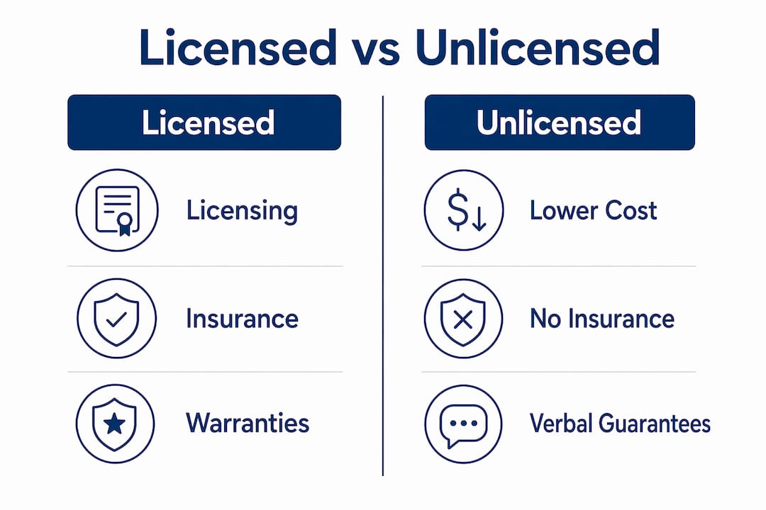 licensed vs unlicensed handyman explained for homeowners 3 infographic comparing licensed and unlicensed handymen