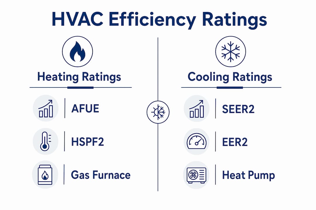 hvac system efficiency ratings: a 2026 homeowner guide 3 infographic comparing hvac heating and cooling ratings