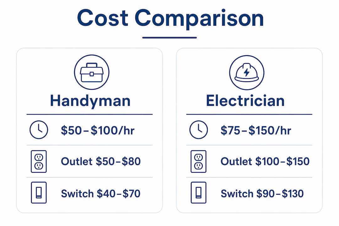 minor electrical handyman work: what homeowners need to know 3 infographic comparing handyman and electrician costs for minor work