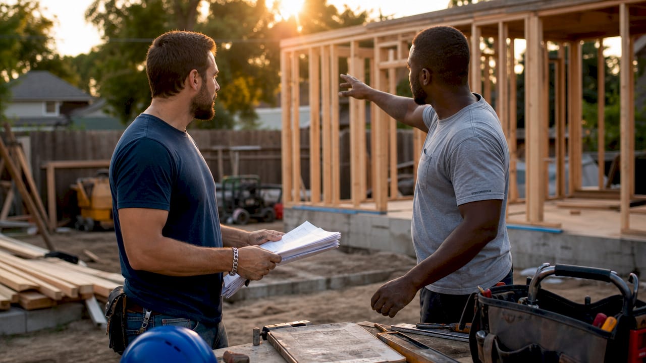 why contractor licensing protects homeowners in 2026 3 hands holding permits at construction inspection site