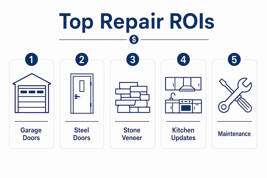 what repairs increase home value: 2026 roi guide 3 hierarchy infographic of repair roi ranking