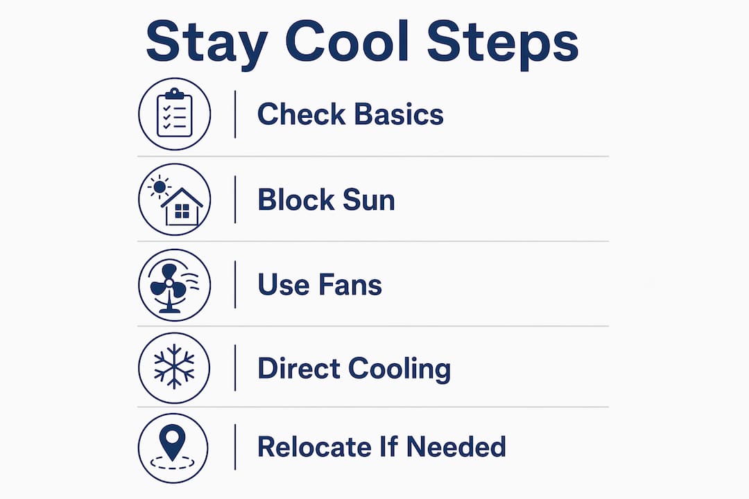 how to stay cool while awaiting hvac repair 3 infographic showing steps to stay cool during hvac outage