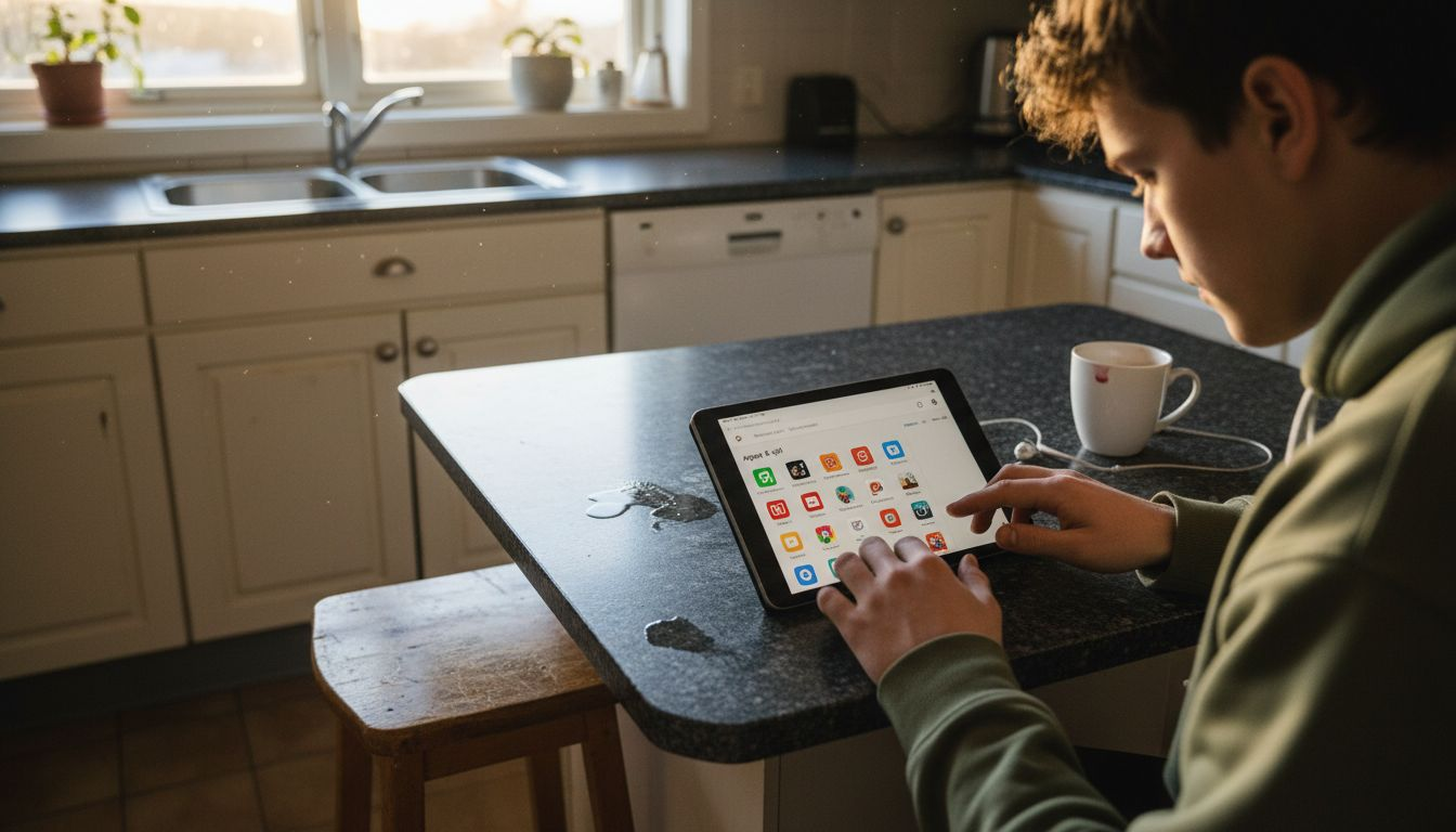 En bruker laster ned og setter opp en IPTV-app på nettbrettet sitt.