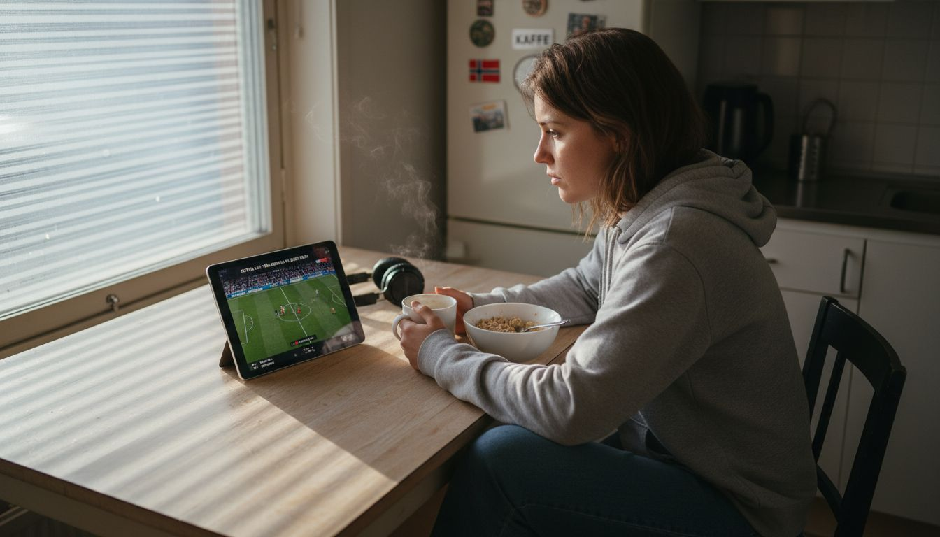 En seer følger med på sport direkte på nettbrettet sitt via en IPTV-app.