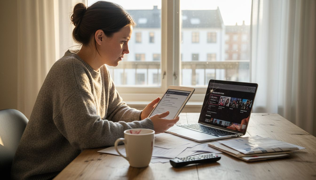 En seer går gjennom lisensdokumentene for IPTV-sportstjenesten for å sjekke at alt er i orden.