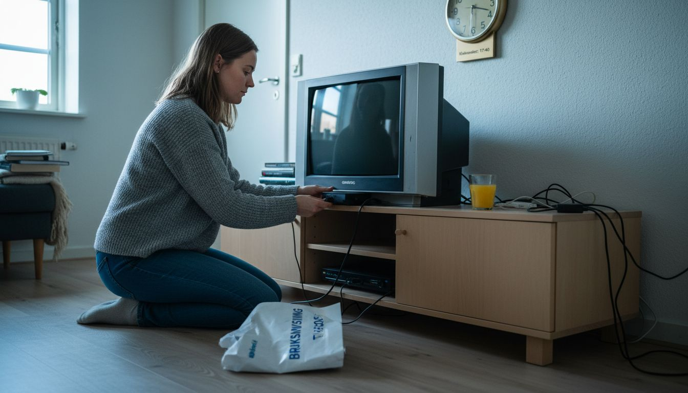 Kvinne setter opp IPTV-boks i leiligheten sin i Sverige