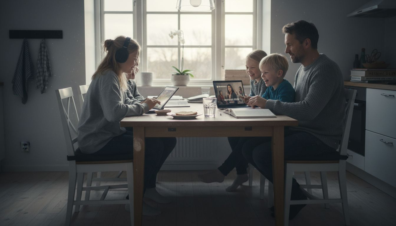 En familie som ser på TV via flere IPTV-enheter samtidig.