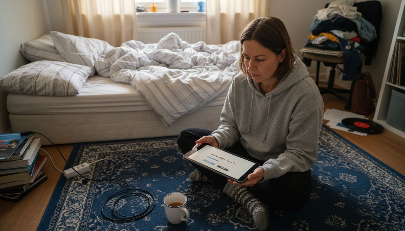 En kvinne setter opp en IPTV-app på nettbrettet sitt.