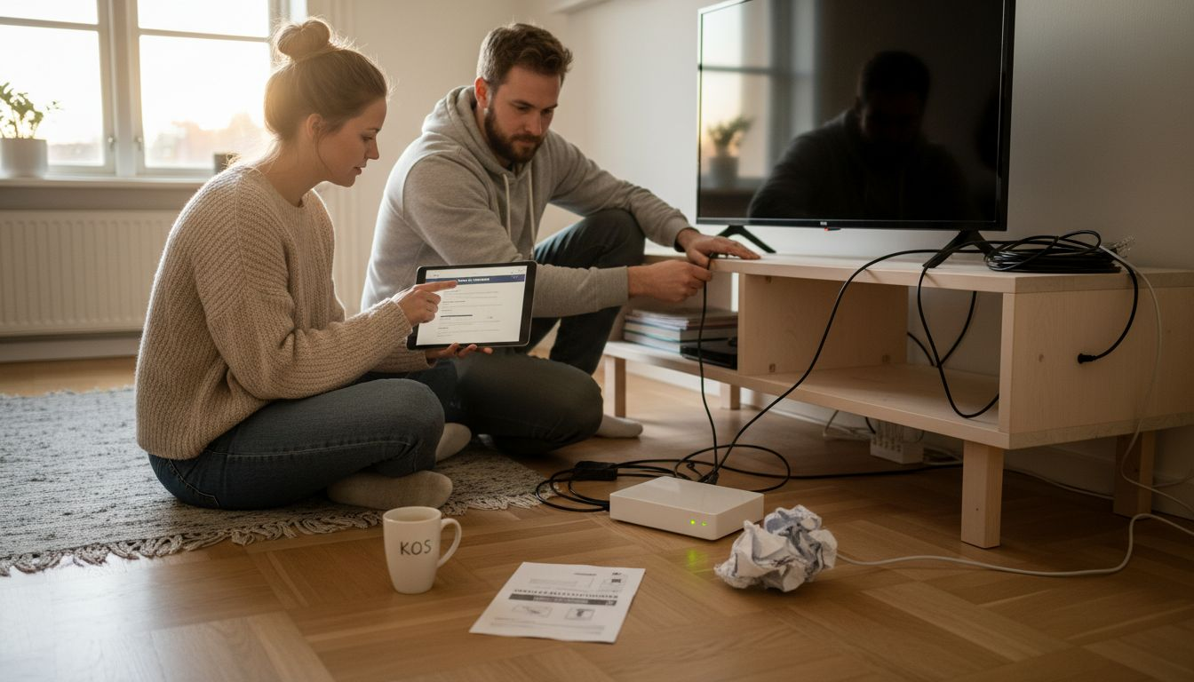 Et nordisk par kobler opp IPTV-utstyr hjemme