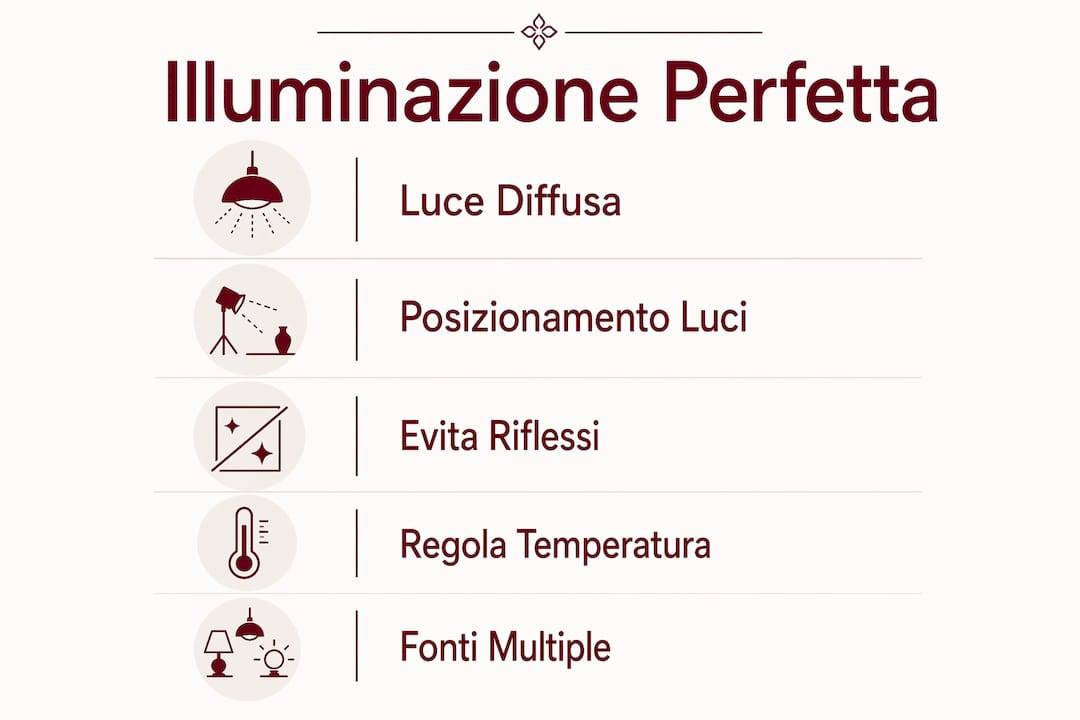 Infografica sulle principali fasi per ottimizzare l’illuminazione dei gioielli