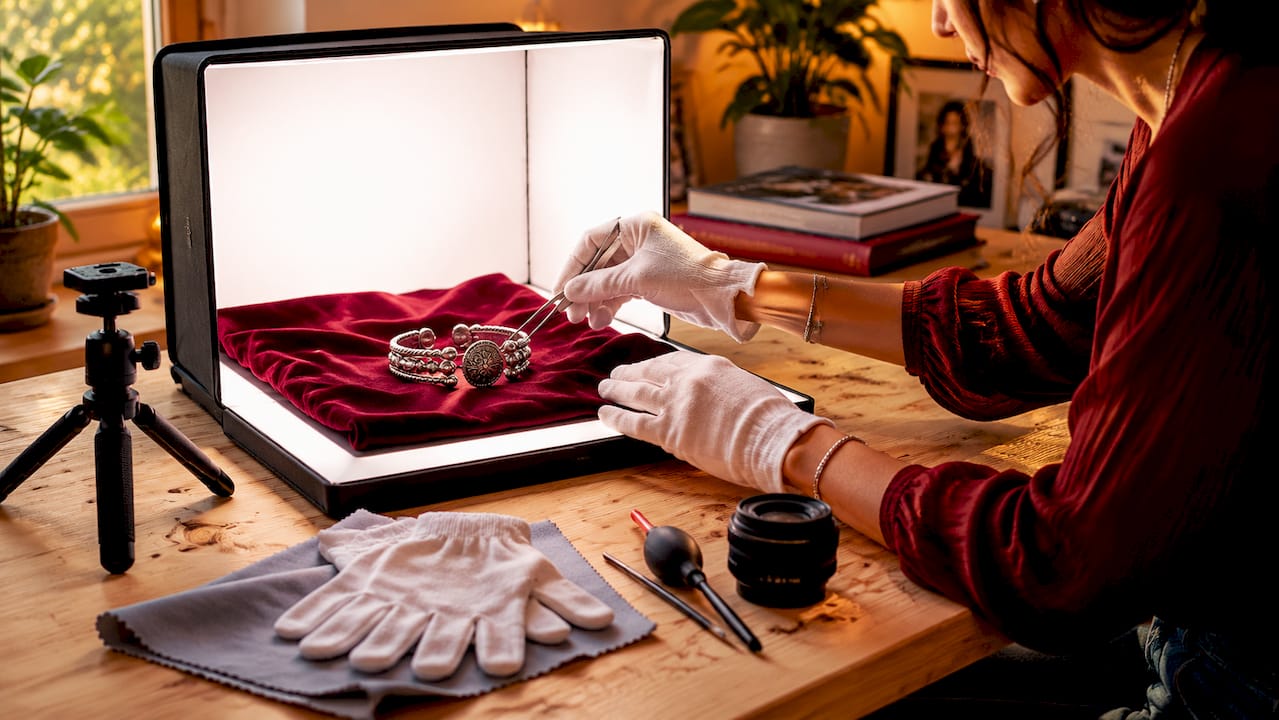 Set fotografico con lightbox, bracciale e accessori professionali