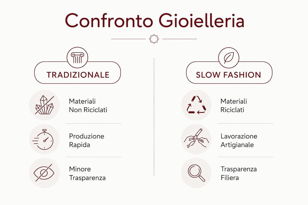 Infografica: differenze tra gioielleria classica e slow fashion nel mondo dei gioielli