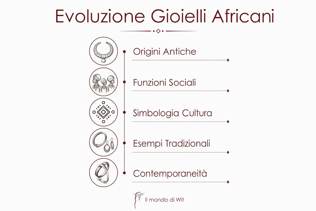 Infografica che racconta l’evoluzione dei gioielli tribali africani attraverso i secoli