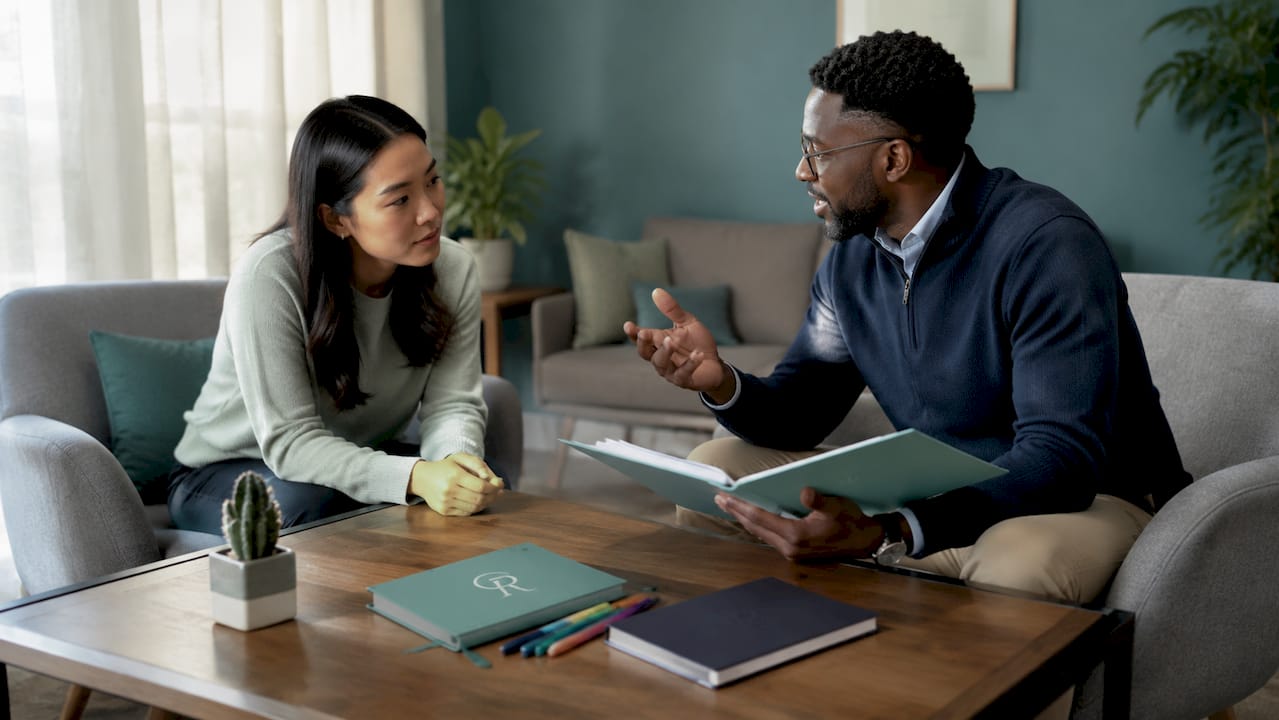 Counselor and client discussing personalized treatment