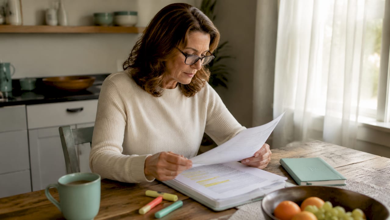 Woman reviewing recovery readiness report at desk