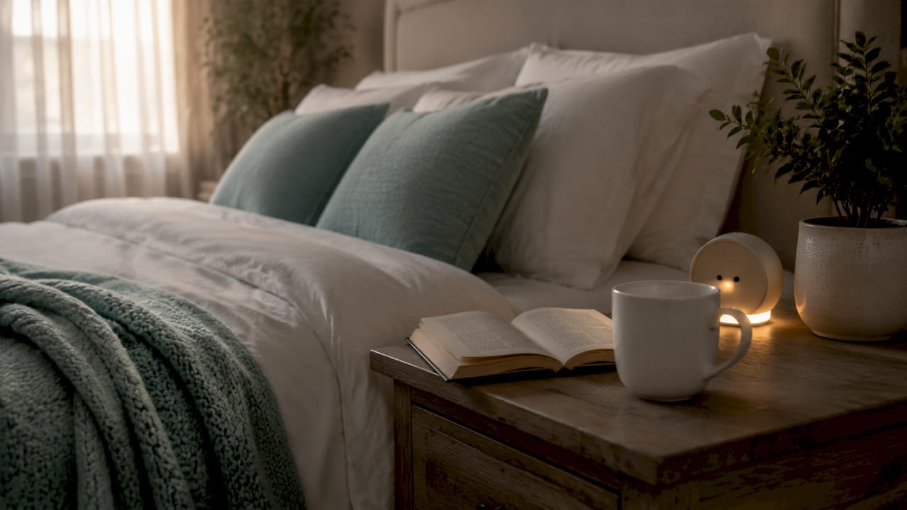 Bedside table with night recovery setup
