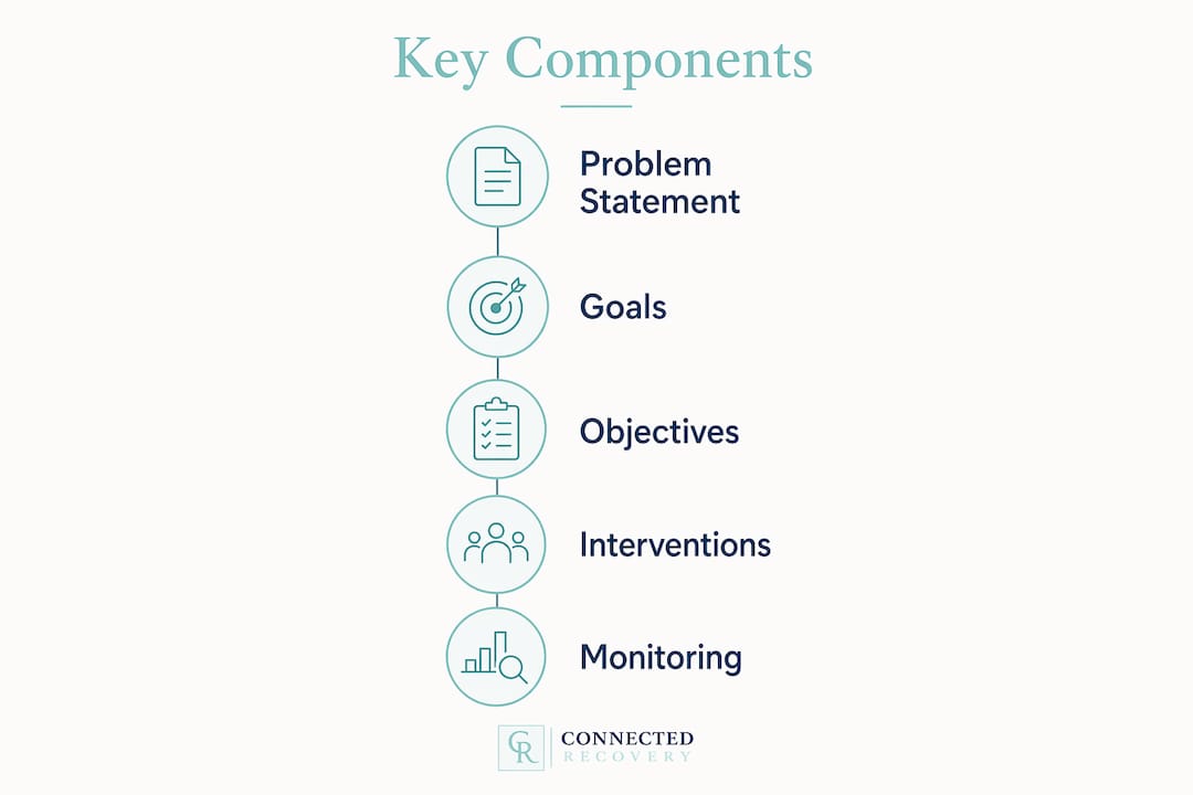 Infographic showing key components of a treatment plan