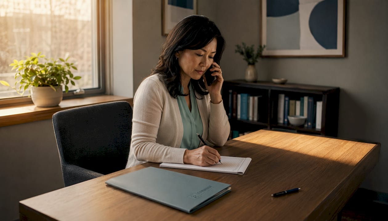 Woman making confidential rehab admission call