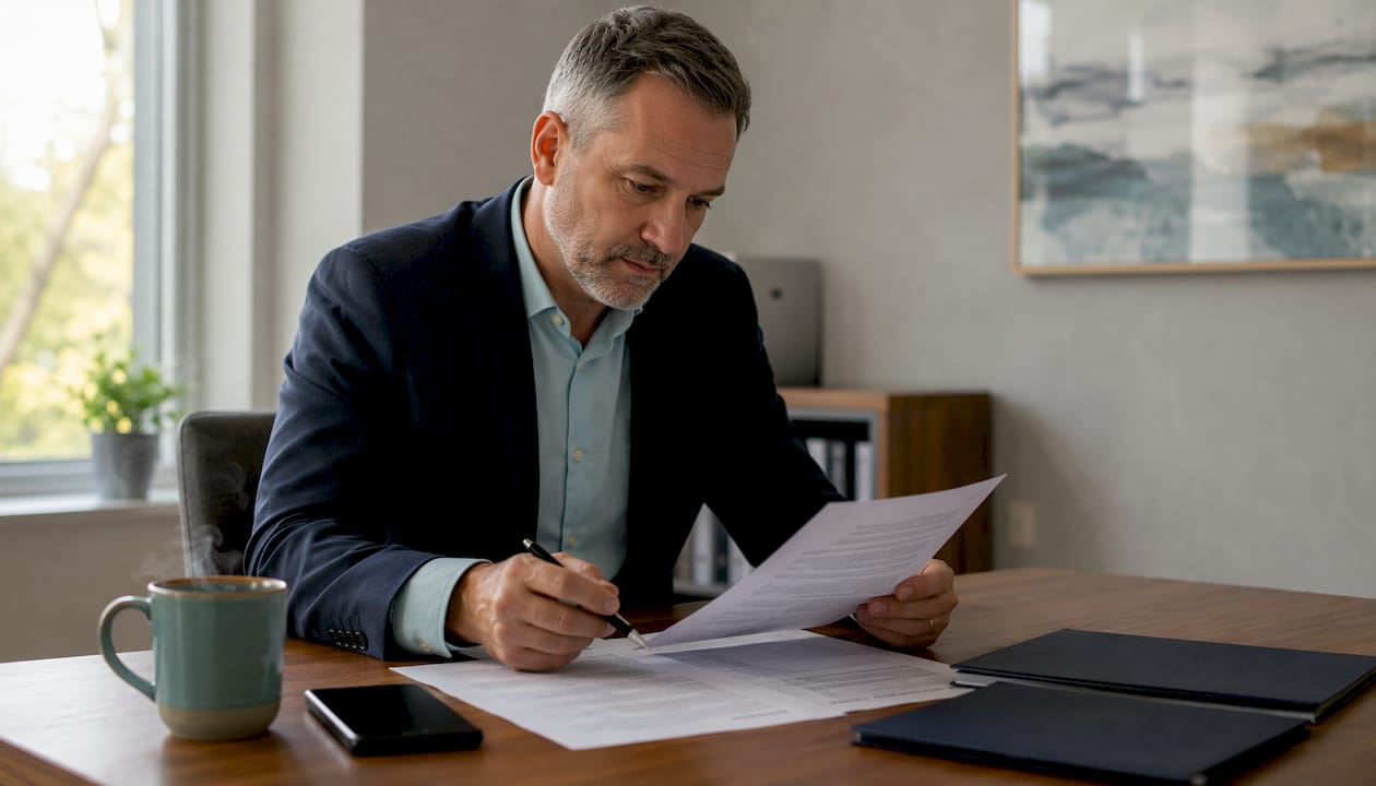 Professional man reviewing confidential rehab privacy documents
