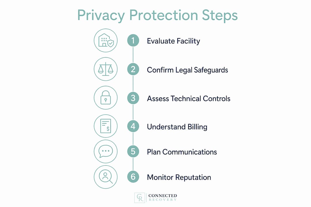 Infographic illustrating steps for rehab privacy protection