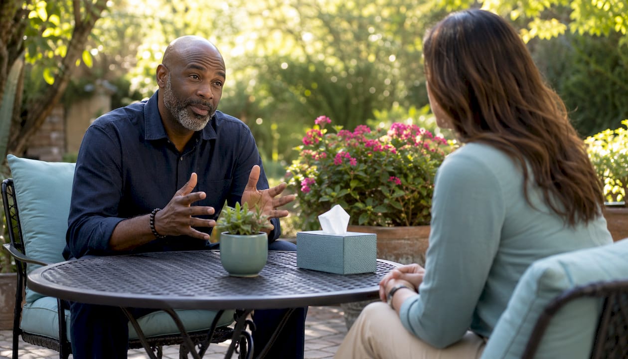 Therapist and client discussing treatment options
