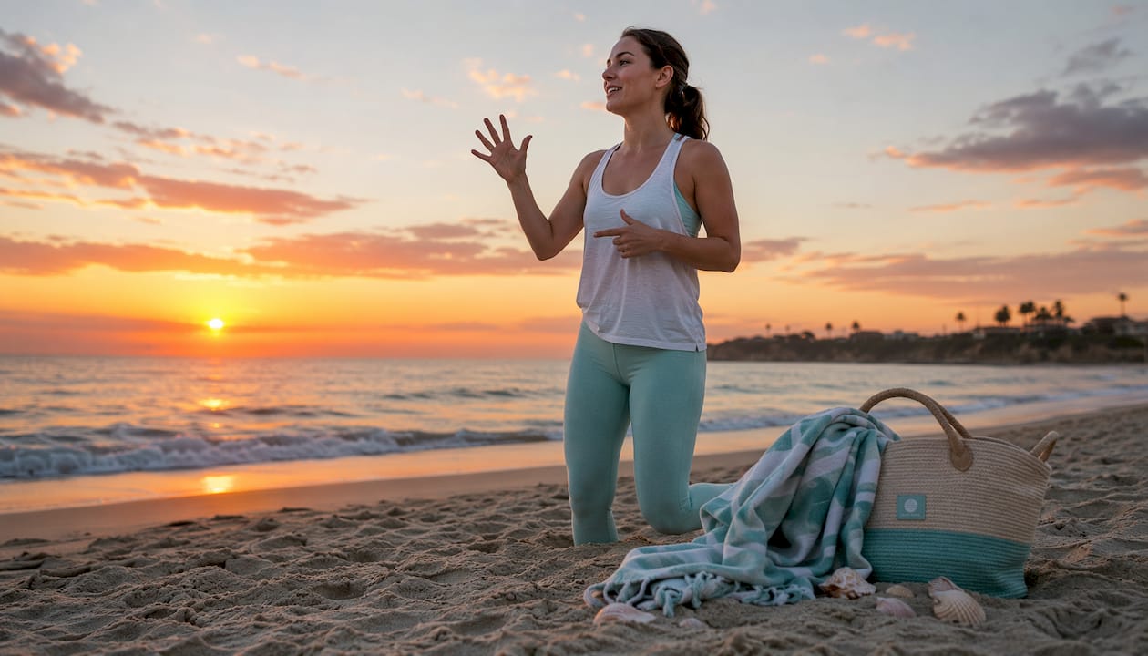Woman practicing grounding technique in park