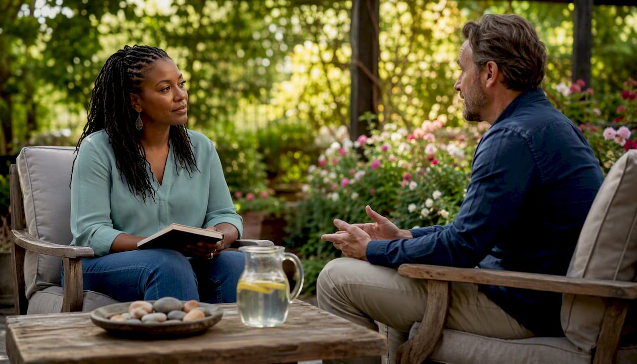 Therapist and woman in mental health counseling