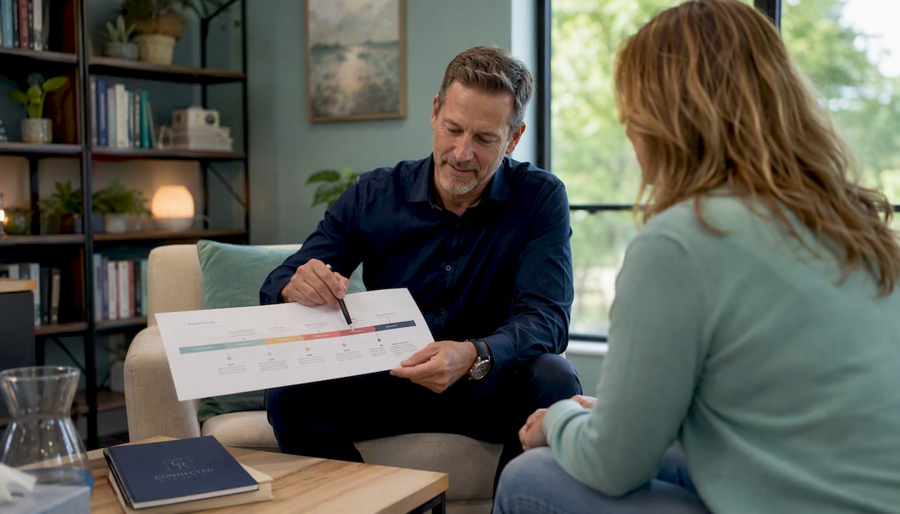 Clinician reviewing addiction timeline with patient