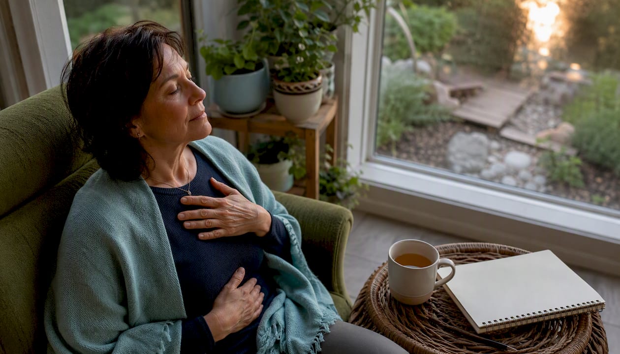 Woman practicing breathing for anxiety relief