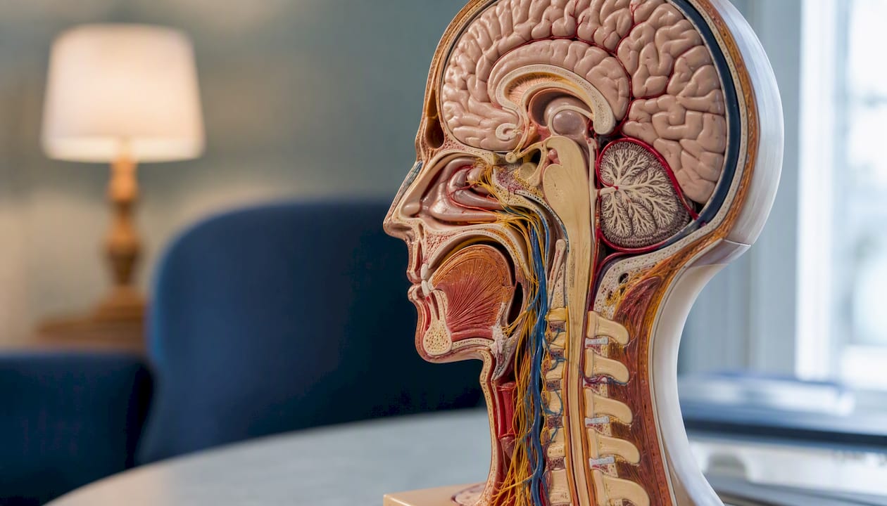 Anatomical nervous system model with brain receptors