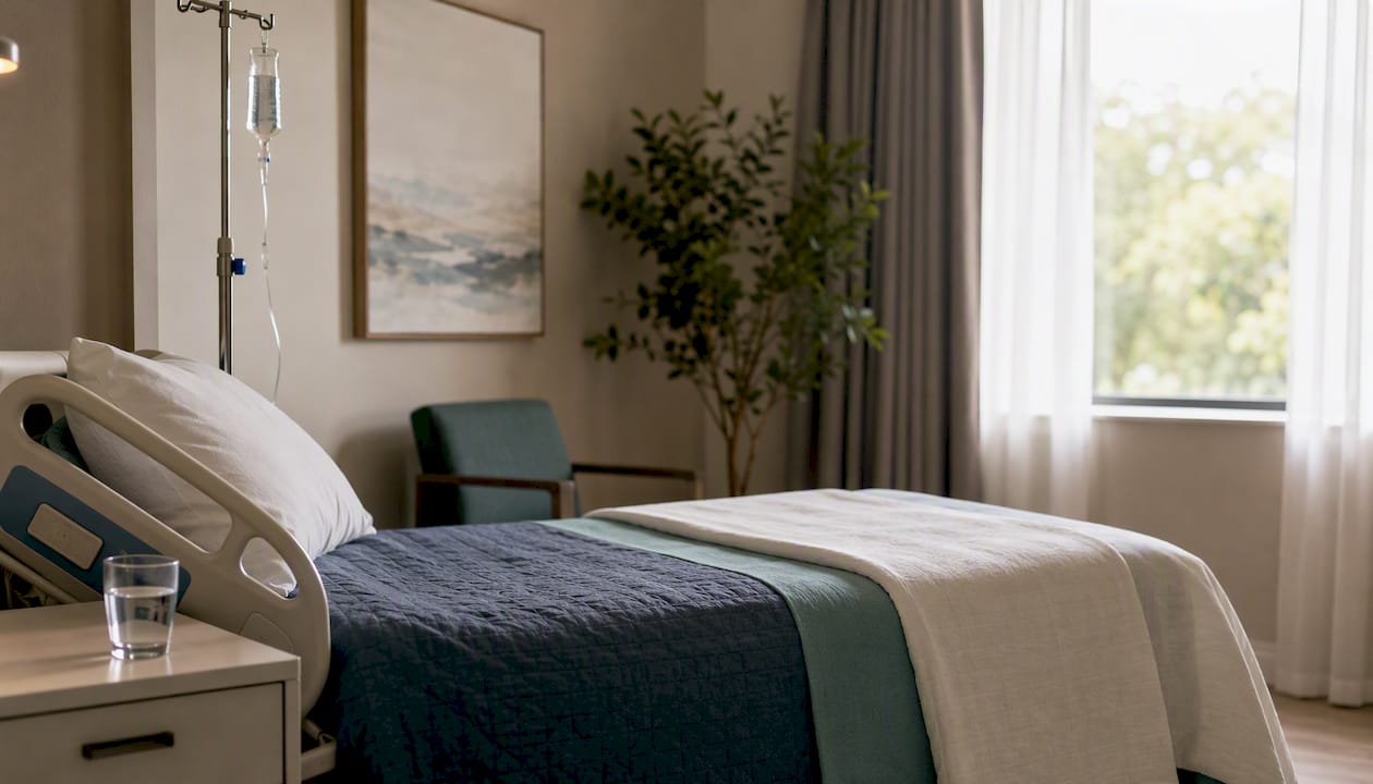 Detox treatment room with bed and IV drip